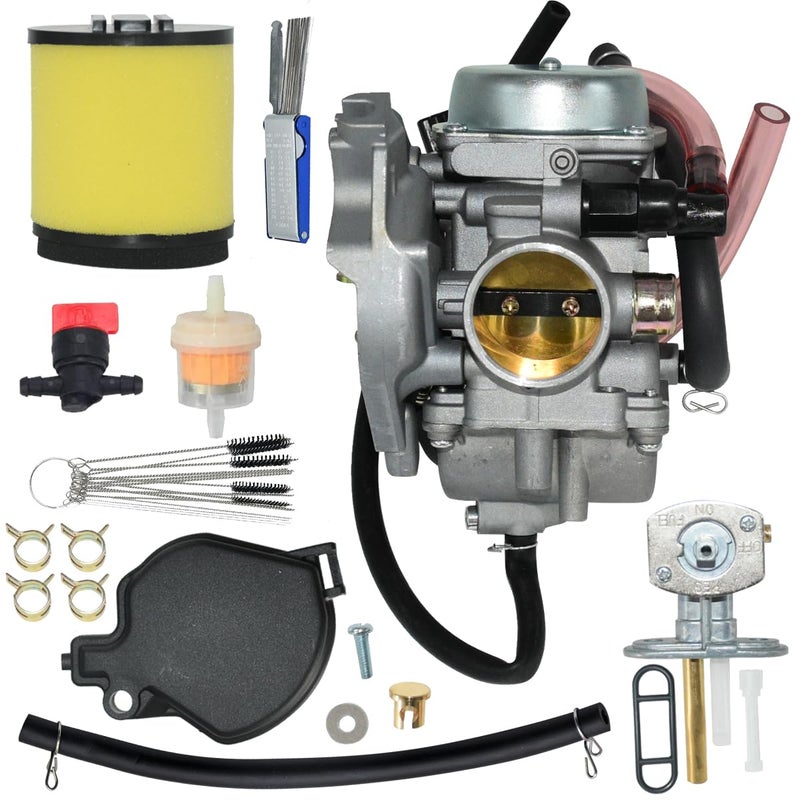 JDLLONG Carburetor Fit for Arctic Cat 250 300 2001 2002 2003 2004 2005 RED GREEN 2x4 4x4 Replace 0470-448 Carb Kit with Air Filter and Fuel Valve Petcock - Image 1